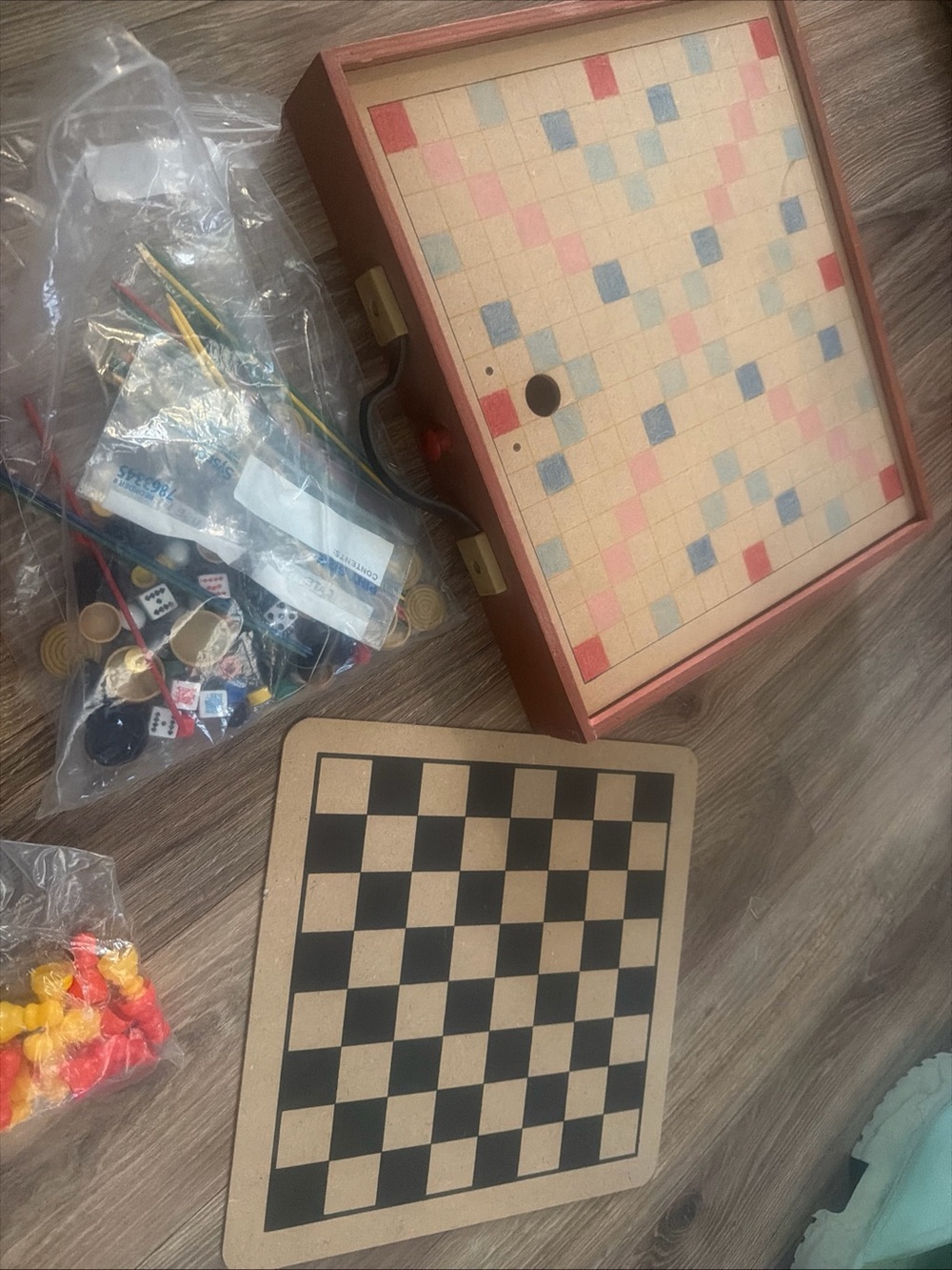 Classic Vintage Wooden Travel Board Game Set - Red and Natural
